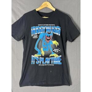 Huggy Wuggy Poppy Playtime Graphic T-Shirt Men's Medium - Black Horror Game Tee